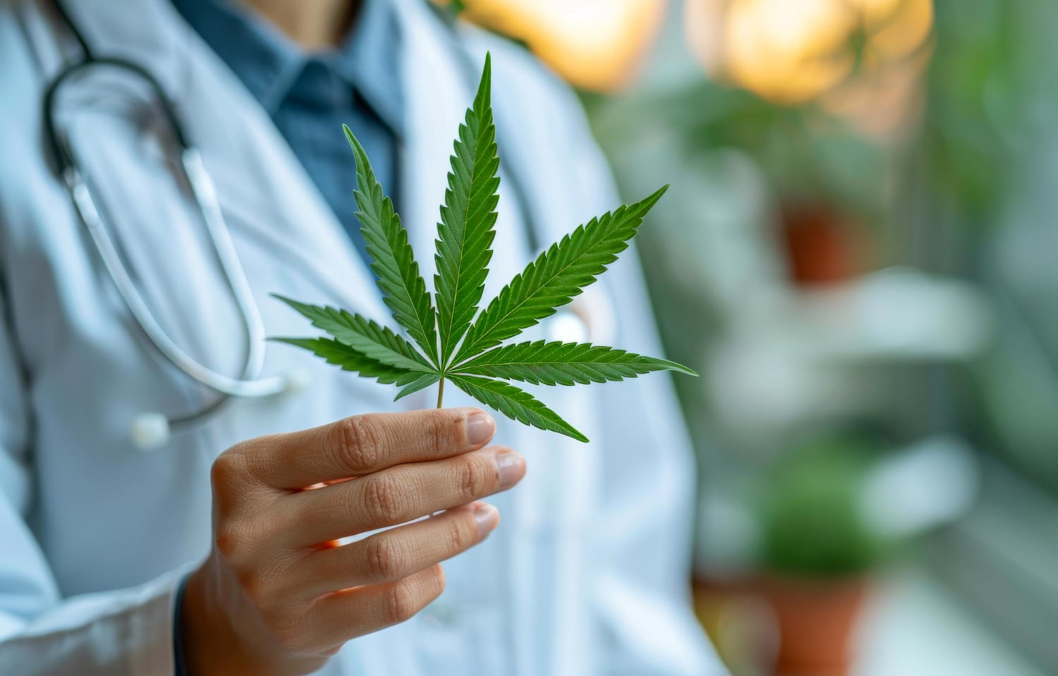 Doctor Holding Marijuana Leaf