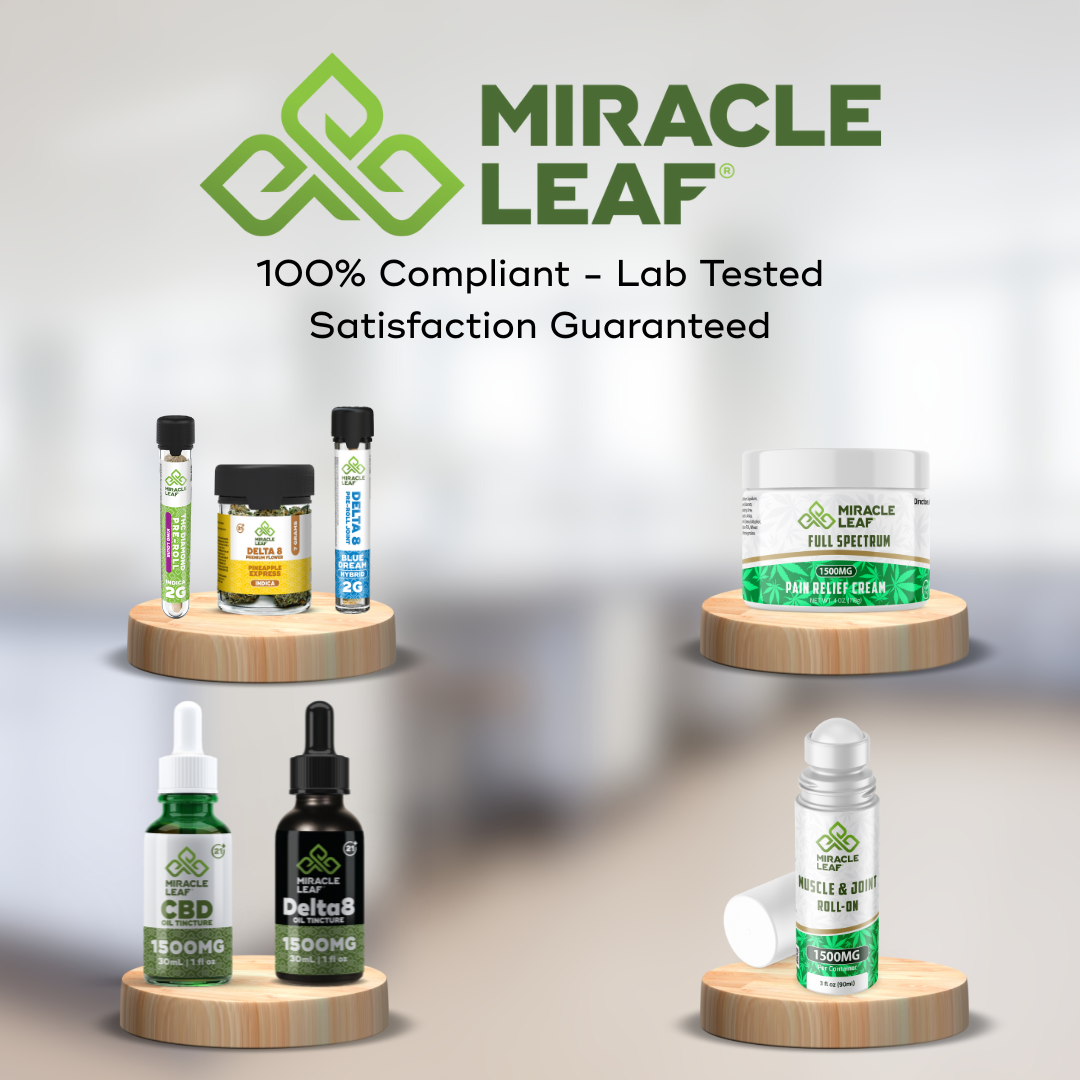 Miracle Leaf brand hemp-derived CBD, Delta-8, and low-THC products